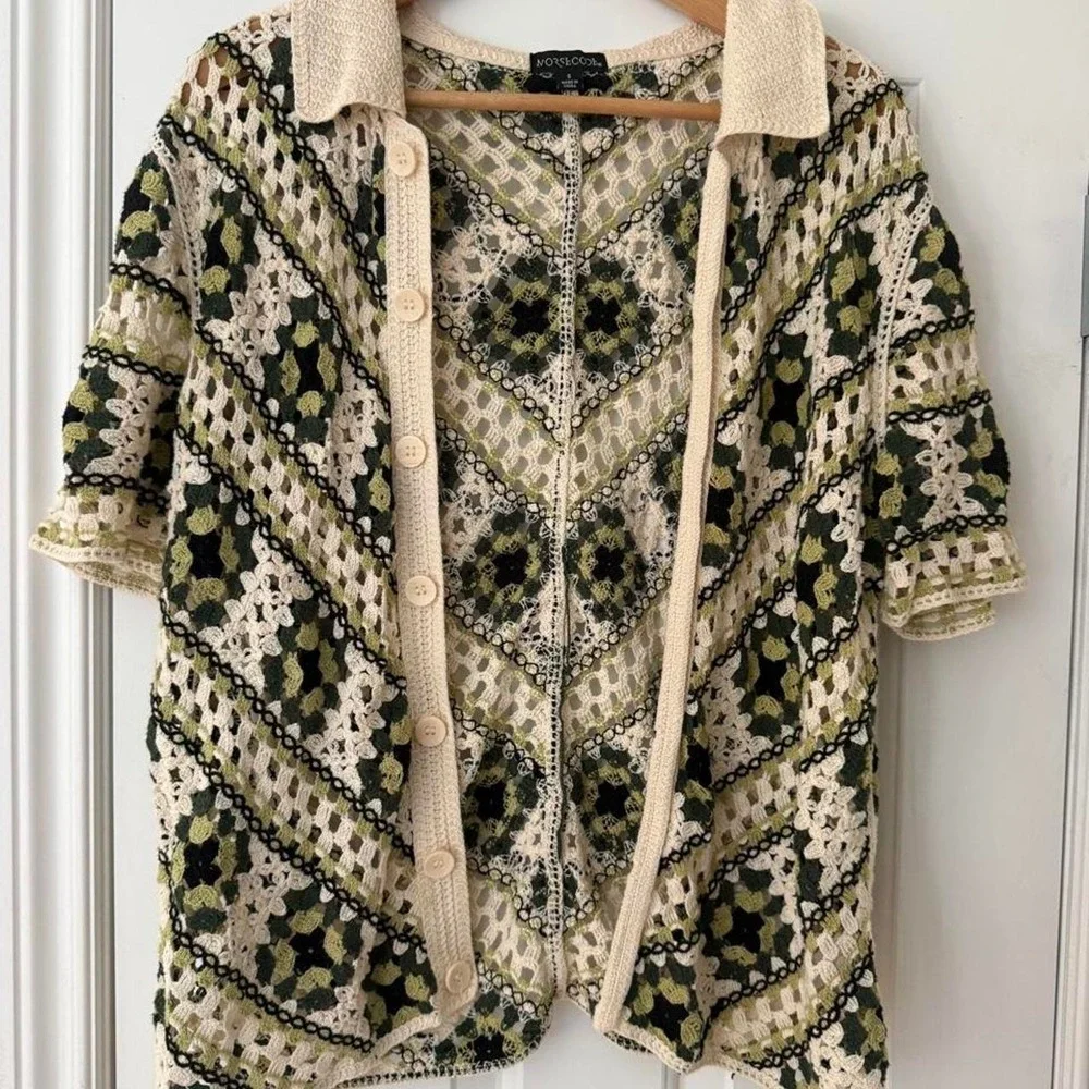 Unisex size small Morse Code slouchy crochet top